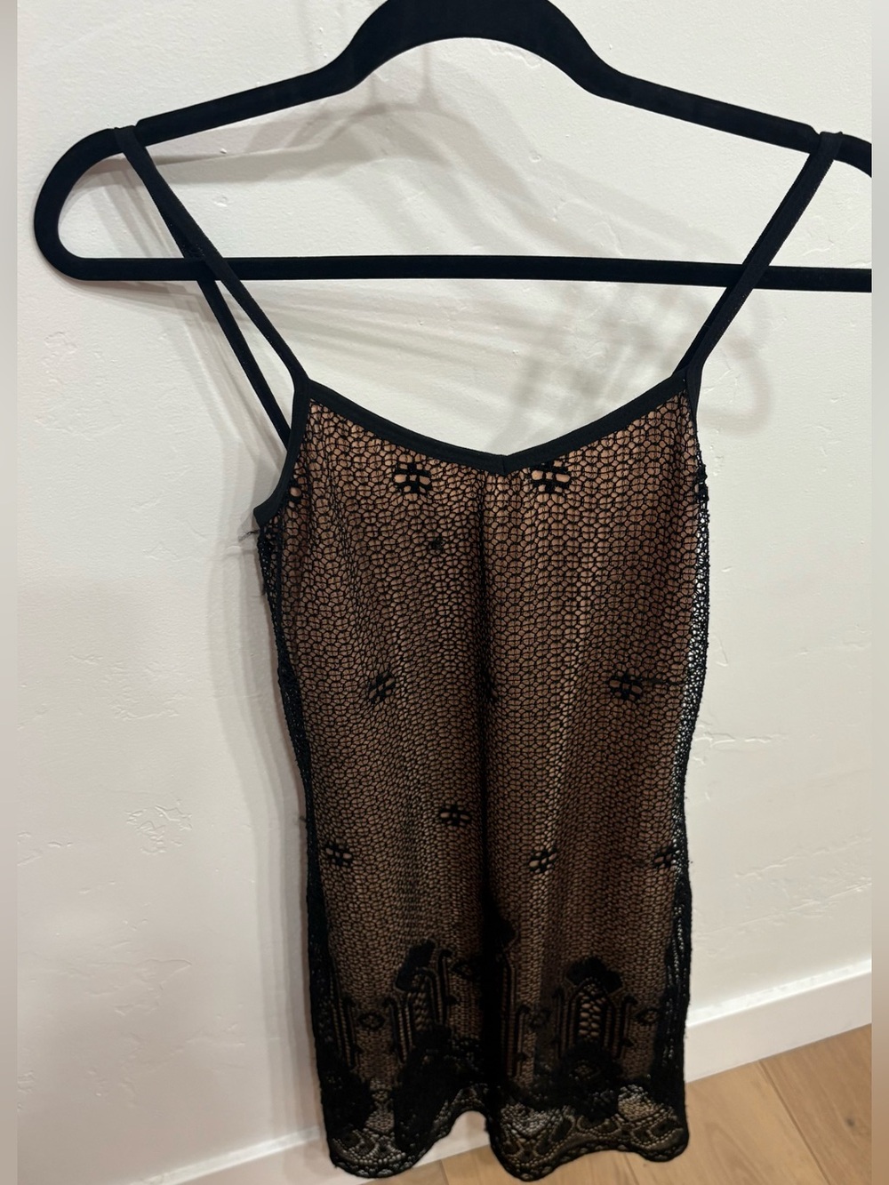 Xoxo Sheer Lace Slip Dress - Black